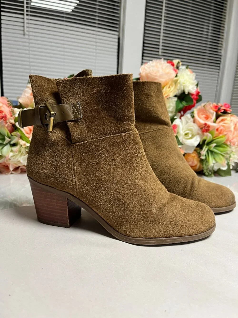 Franco Sarto Leather Ankle Boots Taupe Brown Size 7M